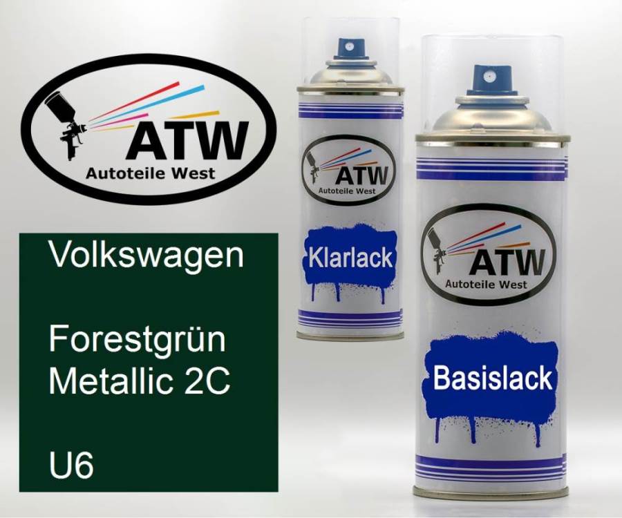 Volkswagen, Forestgrün Metallic 2C, U6: 400ml Sprühdose + 400ml Klarlack - Set, von ATW Autoteile West.